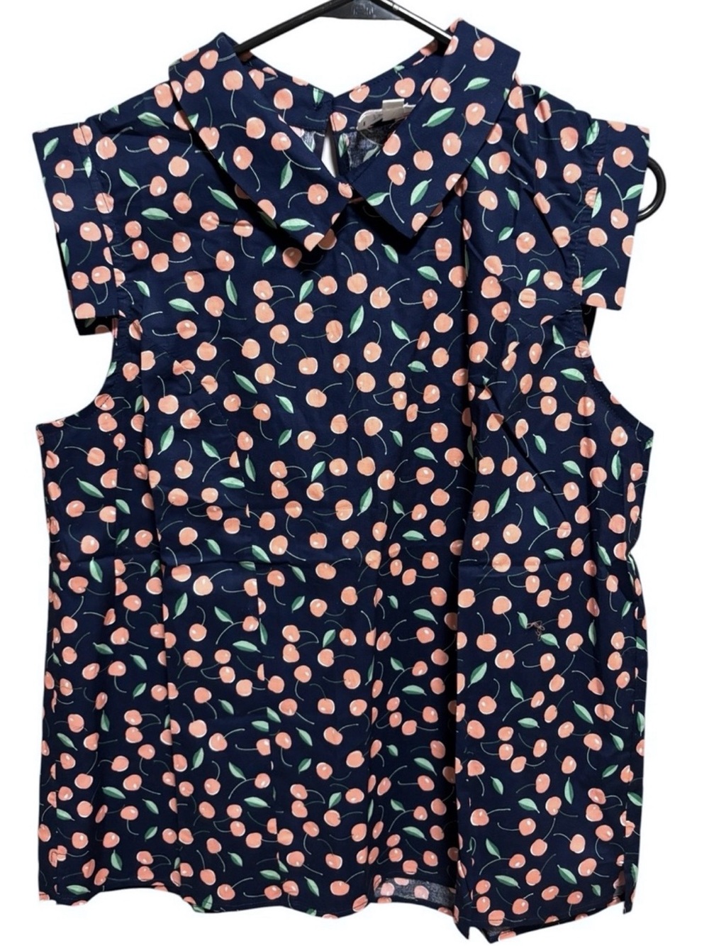 Tulip B Navy Cap Sleeve Top Pink Cherries NWT